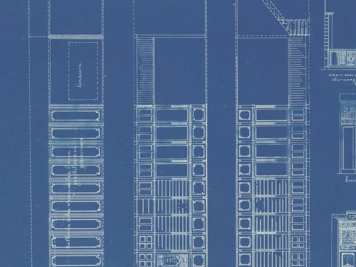 Cyanotype architectural blueprint showing elevation drawings