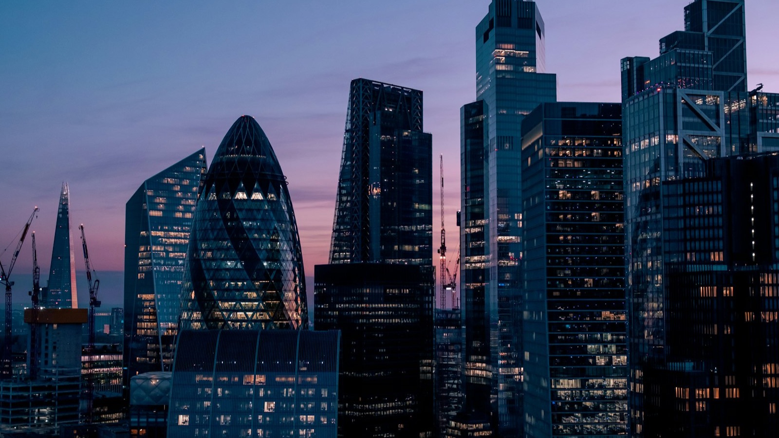 The City of London financial district at dusk